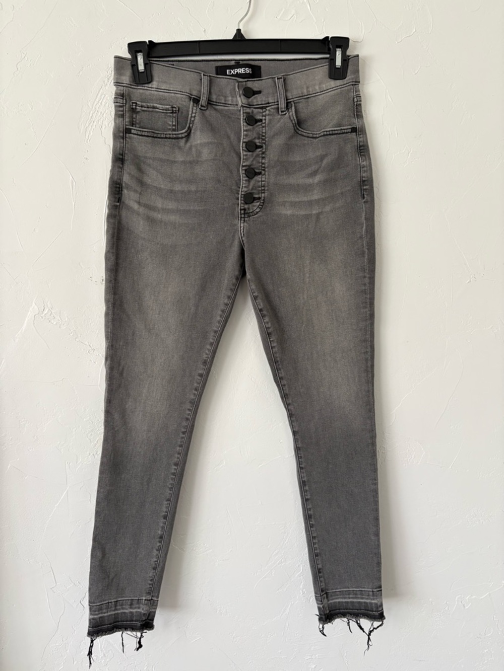 Express Gray High-Rise Button-Fly Skinny Jeans